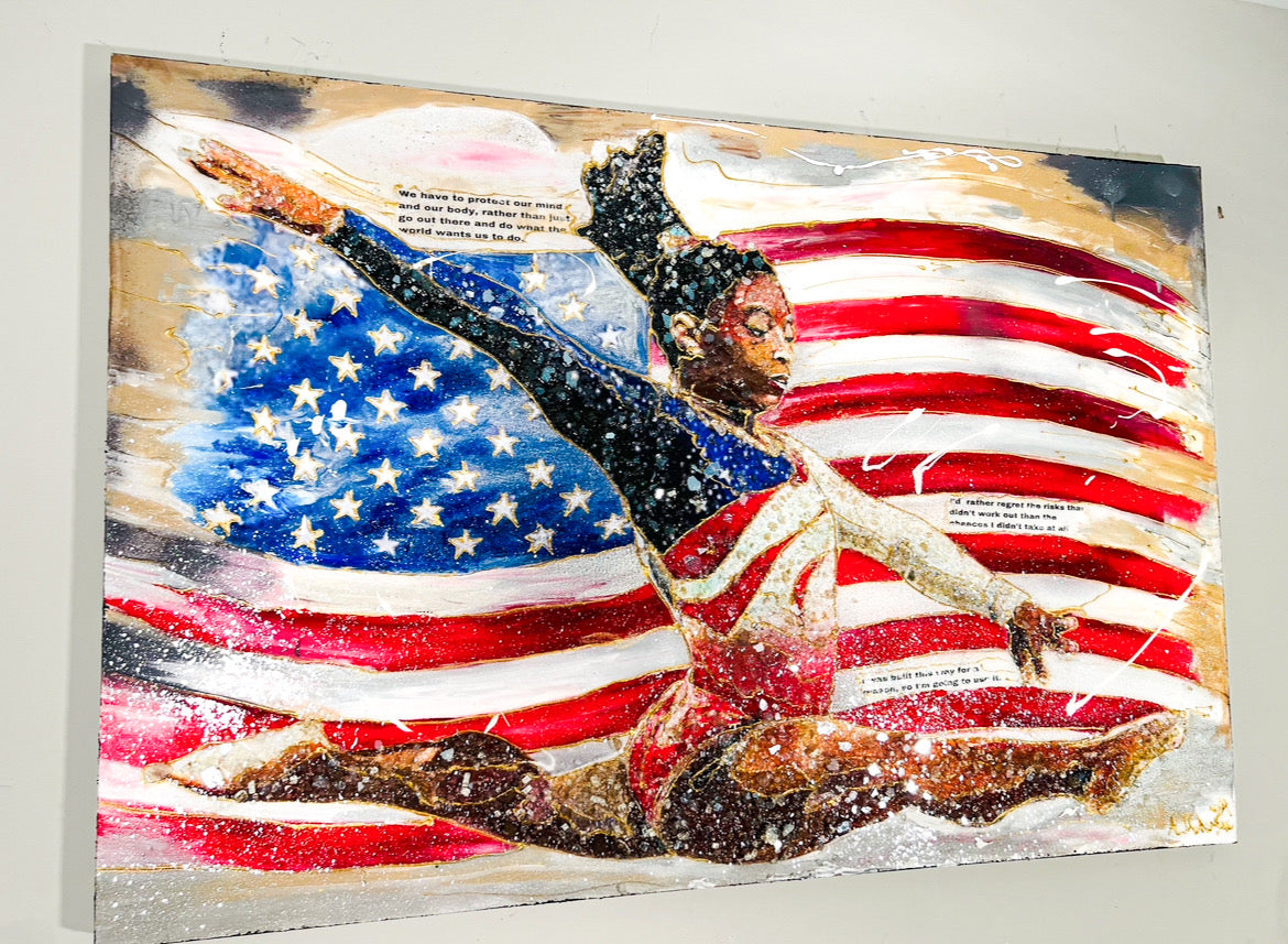 Simone Biles 2021 Olympics Original 2024 Painting / Portrait Painting / Simone Biles Fan Art / Olympics Artwork 9x12